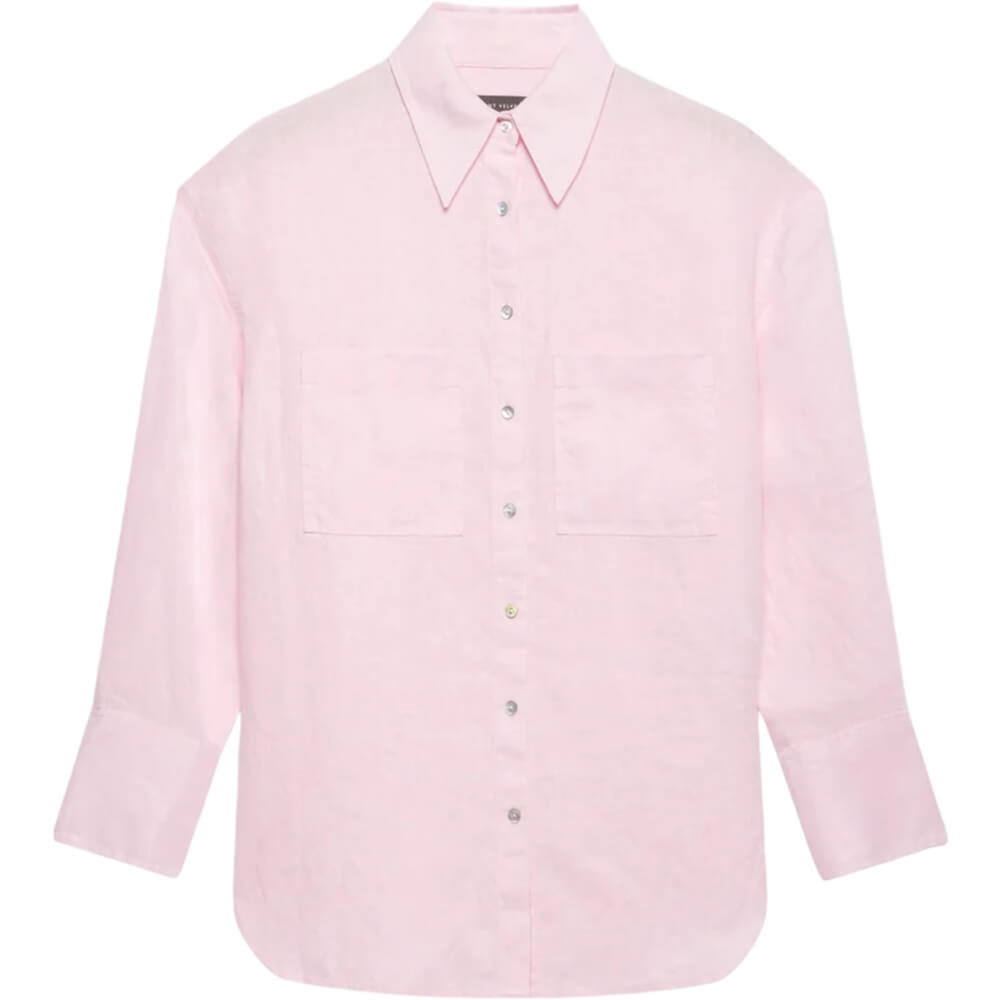 Mint Velvet Pink Linen Long Sleeve Classic Collar Shirt